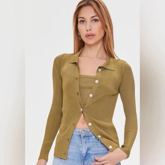 Forever 21 Bronze Cardigan Sweater And Cropped Cami Set Size Medium - Picture 2 of 16